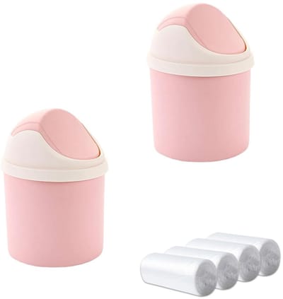 Mini Afvalemmer - Prullenbak Desktop - Bureau Opruimen - Met 120 Vuilniszakken - 18.5 cm Hoog - Roze