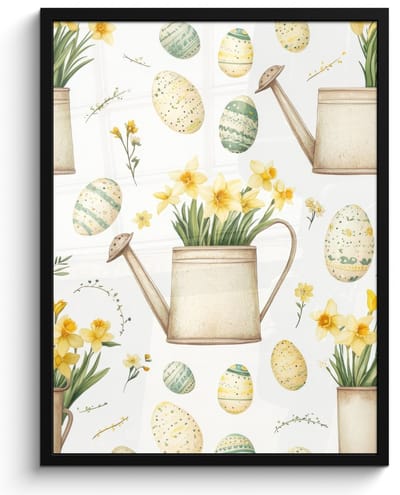 Poster in lijst - Fotolijst 50x70 cm - Posters - Gieter - Bloemen - Eieren - Posterlijst zwart - Decoratie - Wanddecoratie woonkamer - Muurdecoratie slaapkamer