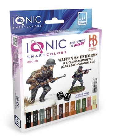 AMMO MIG Hobbyverf Acrylverf - MIG IO1200 Ionic Smart Colors - Waffen SS Uniforms - Eichenlaubmuster (Oak Leaf) Camouflage Kleurenset - Acryl Set 12x20ml Verf set - 12x 20 ml