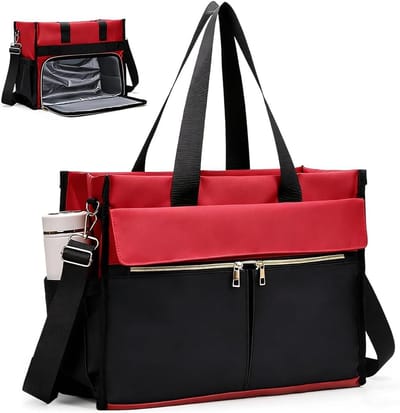 Lunchtas voor dames, 15,6 inch laptoptas, met geïsoleerd lunchvak, 2-in-1 zakelijke tas, met gekoeld vak, waterdichte werktas, geschikt voor op kantoor, school en leraren (rood)