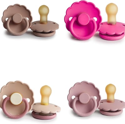 Frigg Daisy Fopspeen set 4 stuks Fuchsia,Baby Pink,Blush en Bloom Peony 6-18 maand maat 2