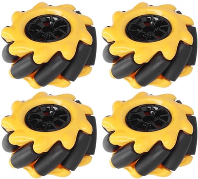 Dailygoods- Mecanum Wiel - Omnidirectioneel - Rubber Bekleed - 48mm - 2 Paar - Geel/Zwart - Schokbestendig - Robotwiel