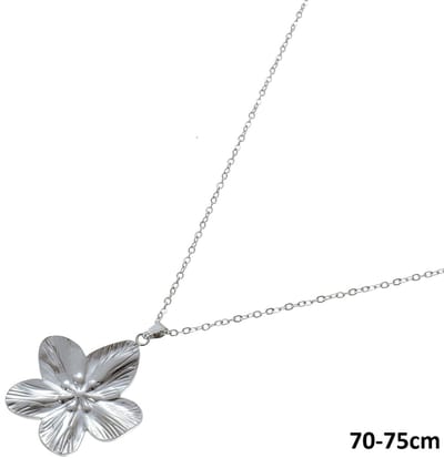 Ketting - RVS - bloem - zilverkleurig - 70-75 cm