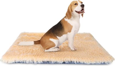 Nobleza Fluffy Hondenmat en Kattenmat - Zachte Pluche Benchmat - Dubbelzijdig - Wasbaar - 85 x 70 cm - Crème/Grijs