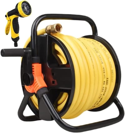 Draagbare Tuinslanghaspel - Tuinwagen Haspel - Tuin water geven - Roestvrijstalen constructie - 15m slang - Zilver