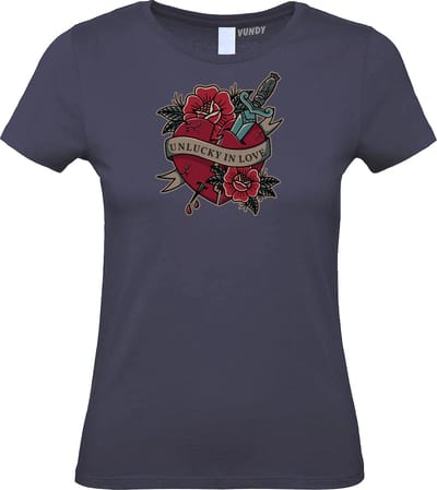 Dames T-shirt Unlucky In Love | valentijn cadeautje voor hem haar | valentijn | valentijnsdag cadeau | Navy dames | maat XS