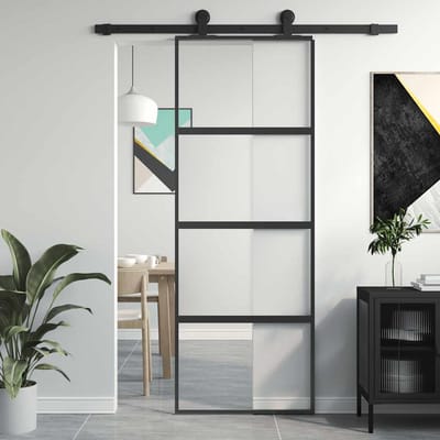 vidaXL - Schuifdeur - 76x205 - cm - gehard - glas - en - aluminium - zwart