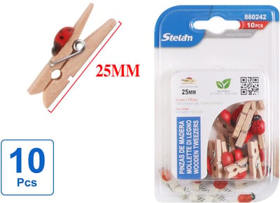 Decopatent - 10 Stuks Mini Fotoknijpertjes - Met Liefheerstbeestje decoratie - 25mm Lang - Kaartknijpertjes - Kleine mini wasknijpers - Hout - Kaarten Kerstkaart knijpers - Houten clips voor fotos