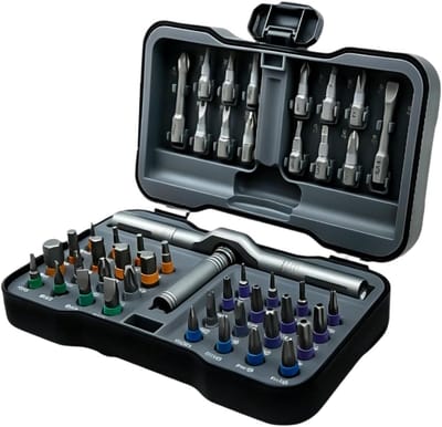 Magnetische Schroevendraaier Set - Ratelschroevendraaier Kit - Precisie Reparatie - 46 Delige Bit Set - Aluminium Handvat - Grijs