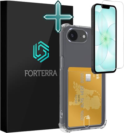 Hoesje Geschikt voor Apple iPhone 17e - Met Screenprotector - Pashouder - Kaarthouder - Back Cover - Telefoon Hoes Shockproof - Siliconen Case - Shock Proof - Pasjes Houder - Transparant