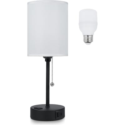 Stoffen Bedlamp Slaapkamer Nachtkastlamp met LED-lamp 3 Kleurtemperaturen Bureaulamp USB US Plug wit/zwart
