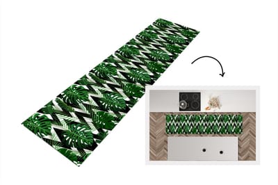 Keukenloper - Loper keuken - Monstera - Zwart Wit - Patronen - 200x50 cm - Keukenloper vinyl