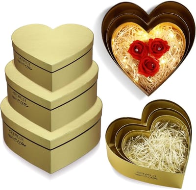 Hartvormige dozen - Geschenkverpakking set - Cadeau presenteren - Inclusief vulmateriaal - 3 maten - Goud
