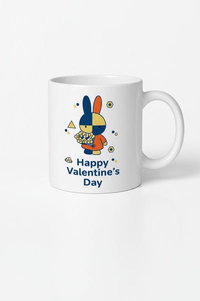Valentijn Mok 'Happy Valentine's Day' | Konijn met Bloemen | Uniek Cadeau