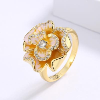 Emaille Sieraden Nobele Gouden Bloemen Zirconia Bloemenring Bruids Sieraden Handgemaakte Lijm No. 10 beige