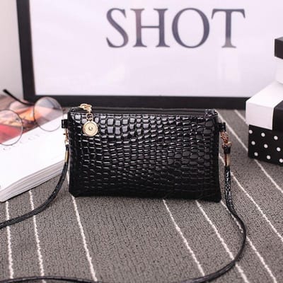 Crocodile modèle femmes mode sac à bandoulière fourre-tout messager fermeture éclair sacoche sac à main 1pc noir