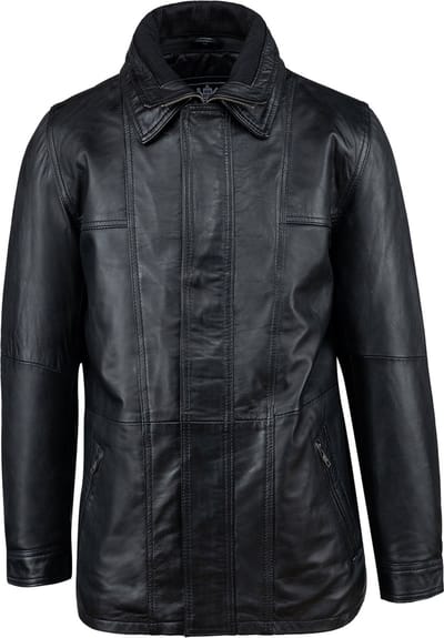 Urban 5884®  - Patrick - Heren Winterjas - Parka - Uitritsbare Kraag – Lams Leer - Zwart - Maat S