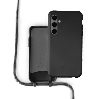 Coverzs Siliconen hoesje met koord geschikt voor Samsung Galaxy S23 (Zwart)