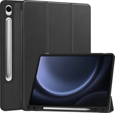 Hoesje - Geschikt voor Samsung Galaxy Tab S9 FE - Dun & Stevig - Hard Cover Case - Trifold Bookcase Hoes - Met Uitsparing Geschikt voor S Pen - Hardcover Book - Tablethoes - Zwart