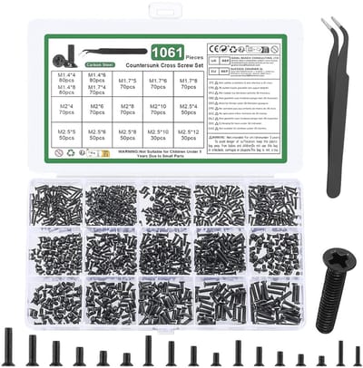 Mini Schroevenset 1061 stuks voor Horloges, Brillen en Elektronica - Verzonken en Platte Kop Schroeven
