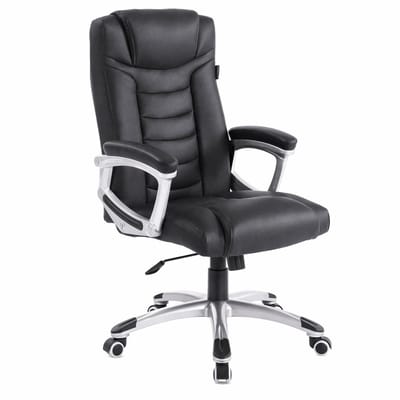 Ergonomische Bureaustoel voor Volwassenen tot 150 kg – Directiestoel met Hoge Rugleuning en Nekondersteuning – Kantelbaar – PU Leer – Gasveer Getest volgens EN 1335 – Zwart – Monza Home