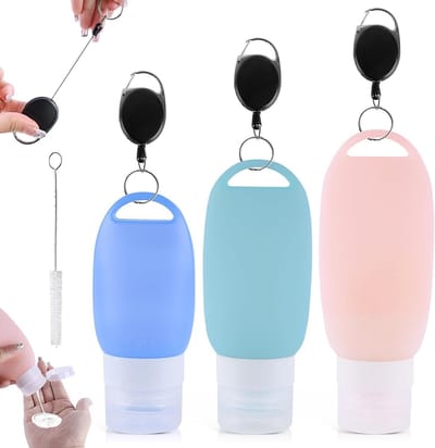 Herbruikbare siliconen vulbuizen, 40/60/90 ml, ideaal voor water, voedsel en toiletartikelen, set van 3 met karabijnhaak