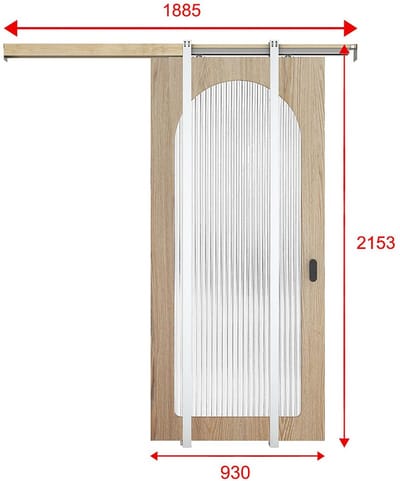 Vente-unique Schuifdeur met kastinbouwsysteem in hout en MDF - licht naturel boog en gehard geribbeld glas - H205 x B93 cm - ODEZA