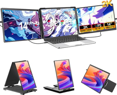 UPERFECT Portable Monitor Dual Screen G12 14" 2K Draagbare monitor| 100% sRGB | 180° Auto-Rotatie | Dual Mini HDMI/USB-C | Anti-verblindend IPS