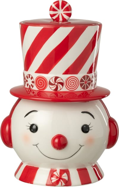 J-Line decoratie Kruik Sneeuwpop + Hoed Dolomiet - keramiek - rood/wit