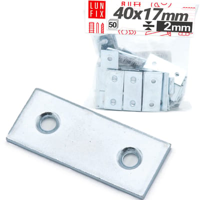 LUN FIX - Meubel vlakverbinder - 40x17x2mm - 50er set - verzinkt zilver - gatplaat gatverbinder