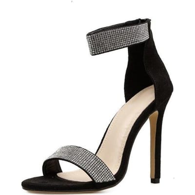 Sprankelende Abrikoos Zwarte Diamant Kristal Hoge Hakken Dames Sandalen Nieuwe Zomer Sexy Club Hakken Sandalen Dames Open Teen Schoenen 41 zwart