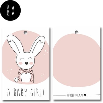 8x Label / Kaartje van karton / Cadeaulabels | A BABY GIRL | 85 x 55 mm | babyshower / geboorte meisje