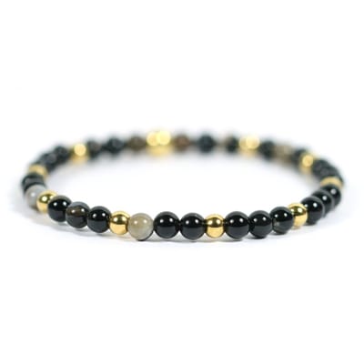 Heaven Eleven KIDS - meisjes - armband - edelsteen - zwart - agaat - mix - 4mm - 15 cm