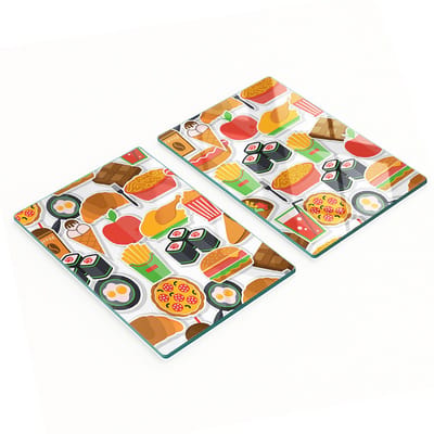 Set van twee decoratieve glazen snijplanken voor fastfoodkeukens, 2x40x52 cm