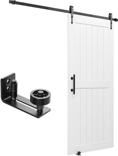 Schuifdeur In Schuurstijl met Schuifdeursysteem (914 X 2134 mm) van Stevige MDF-Panelen, Deur met Beslagset, Waterafstotende PVC-Coating en H-Frame