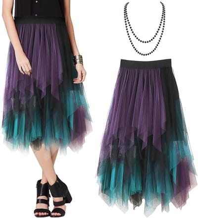 Elegante Tulle Rok voor Dames, Hoge Taille Midi met Plissé en Ongelijke Zoom voor Feest, Prom en Dagelijks Gebruik
