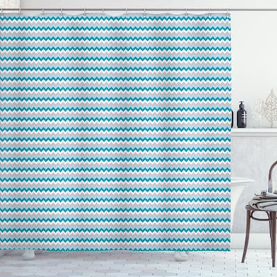 ABAKUHAUS douchegordijn – Zigzag-stam – 175×180 cm – Wit Blauw Grijs