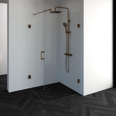 Brauer Void douchecabine met draaideur helder glas 90x100x200 incl. glascoating PVD koper geborsteld