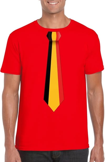 Rood t-shirt met Belgie stropdas heren - Belgie supporter S