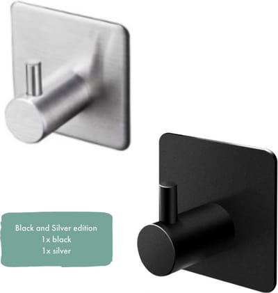 EAVY Zelfklevende Handdoekhaakjes – Set van 2 Handdoekhouders - Zwart & Zilver