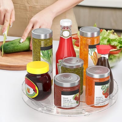 Famanu - Kruidenrek, 2 stuks, 23 cm, draaibaar dienblad, keuken, kruidenorganizer, draaiplateau voor koelkast, keukenorganizer voor specerijen, fruit, snacks