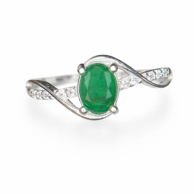 925 Sterling Zilveren Ring met Groene Smaragdlook Steen - Art Deco Design - Ringmaat 7 - Damesring