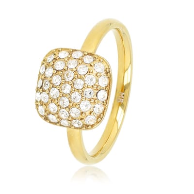 My Bendel - Vierkante Ring met Zirkonia Steentjes - met Luxe Cadeauverpakking | Sieraden Voor Dames | Maat 16.00 Mm / Maat 50