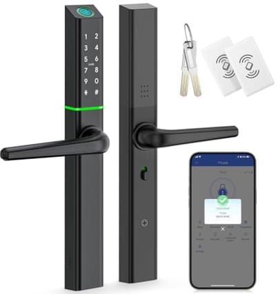 Weerbestendig Intelligent Deurslot met Handvat – Vingerafdruk, Code, Bluetooth en App-bediening – voor Aluminium en Houten Deuren