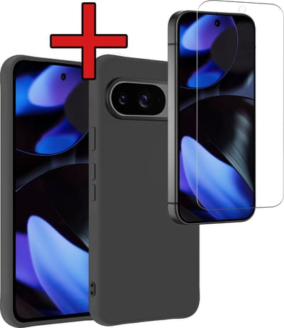 Hoesje - Met Screenprotector - Geschikt voor Google Pixel 9 - Sterk & Shockproof - Telefoon Hoes - Back Cover - Siliconen Case - Telefoonhoes - Zwart