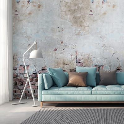 Fotobehang Profhome 383361-GU vliesbehang hardvinyl warmdruk in reliëf glad in baksteen look mat grijs rood wit 1,59 m x 2,8 m