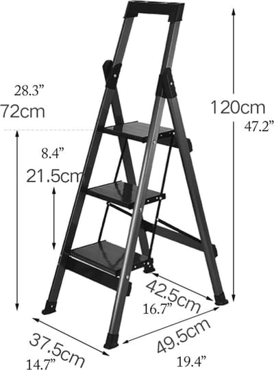 3-traps Opvouwbare Ladder Met Handgreep - Lichtgewicht Aluminium Trapladder tot 330Lbs Capaciteit