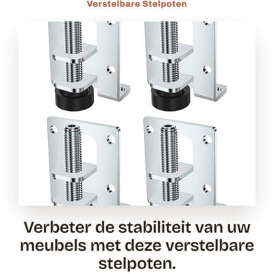 Dailygoods- Stelpoten Heavy-Duty - Verstelbaar - Set van 4 - Koudgewalst Staal - Beschermkappen - Voor Zware Meubels - Meubelpoot