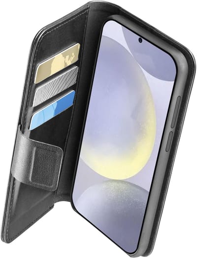 Cellularline Book Agenda Hoesje - Geschikt voor Samsung Galaxy S25 Plus - Met Pasjesvak & Standfunctie & RFID/NFC Block - Zwart