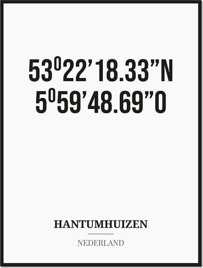 Poster/kaart HANTUMHUIZEN met coördinaten